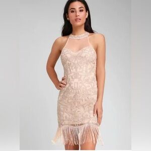 LULUs Poppin Champagne Blush Pink sequined Midi Dress